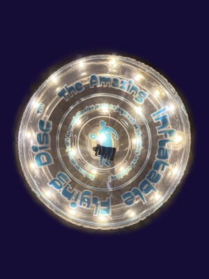 Moonlit Drift - 12-in inflatable flying disc with blue and white printing and warm white LED Moonlit Drift - 12-inch soft-glow LED disc designed for night and promo use